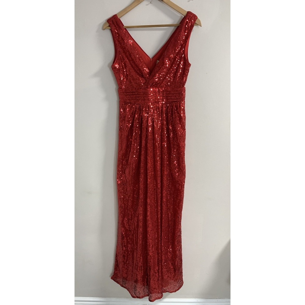 NEW Kate Kasin Maxi Dress Red Sequin Long Gown K my Prom Formal Empire Women's 4
